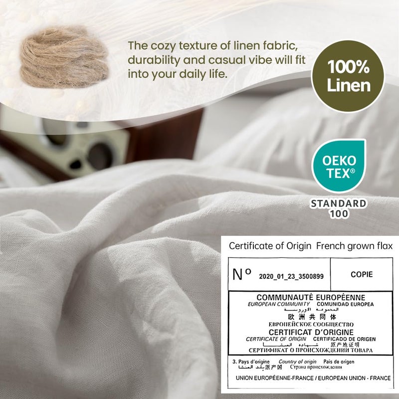 Simple&Opulence 100% Washed Linen Duvet Cover, 3 Pieces Natural Flax French Country Bedding Set, Breathable Farmhouse Comforter Cover with Coconut Button Closure(King,Grey) - Image 4